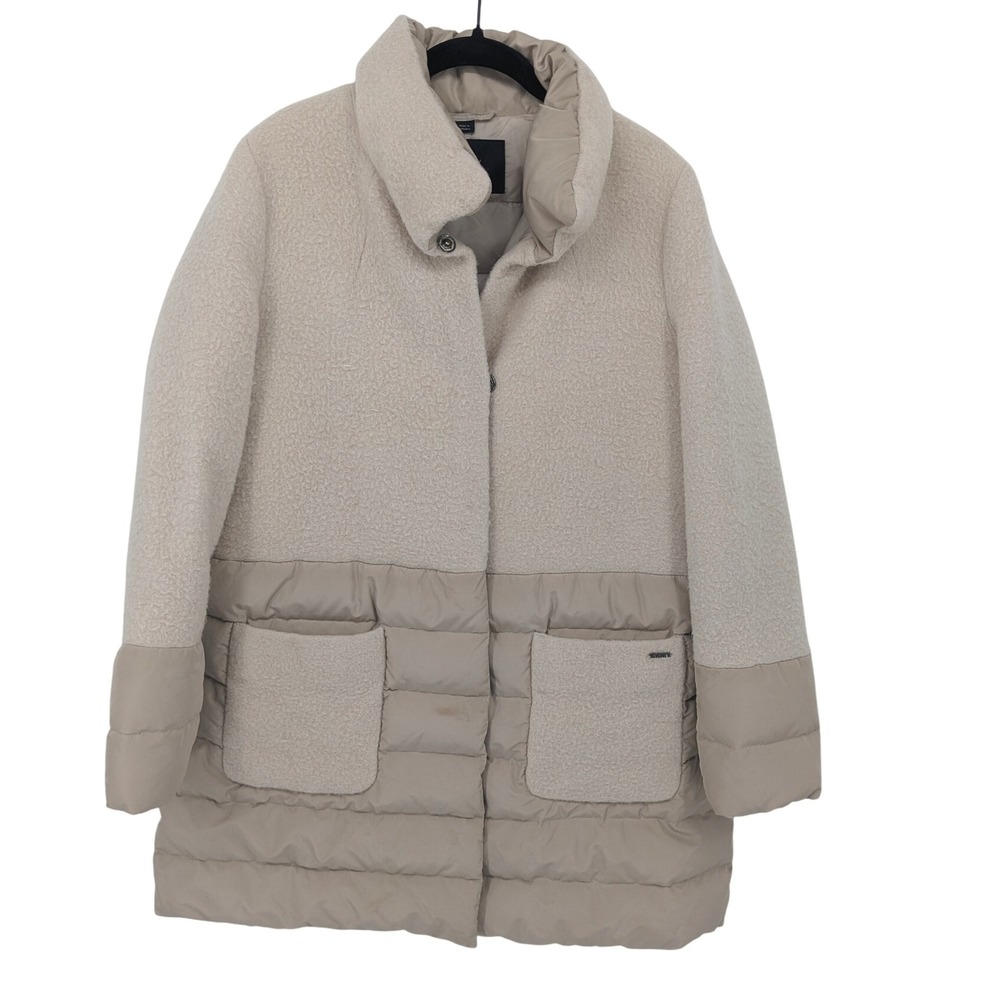 Seventy Sergio Tegon Wool Coat Womens 46 Beige Alpaca Mohair Down Filled Jacket